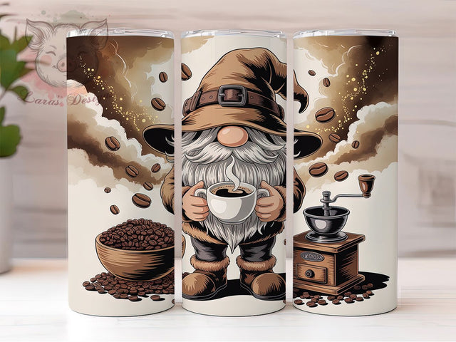 Coffee Gnome Whimsical Fantasy 20oz Tumbler Wrap, Whimsical Character, Coffee Theme, Cute Illustration, Fantasy Design, 20oz Tumbler Wrap, Sublimation PNG Sublimation Lara' s Designs 
