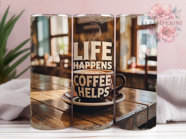 Coffee Helps Life 20oz Tumbler, Coffee Lover Tumbler, Funny Coffee Wrap, Humor PNG Design, Sublimation Design, 20oz Tumbler Wrap, Office Cup Design Sublimation Li Zamperini 