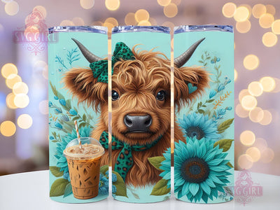 Coffee Highland Cow 20oz Tumbler Wrap Sublimation Design, Straight Tapered Tumbler Wrap, Highland Cow Tumbler Png, Instant Digital Download Sublimation SvggirlplusArt 