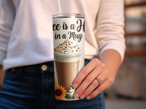 Coffee is a Hug in a Mug, Coffee lover Tumbler Wrap PNG Sublimation Luvleigh Digitals 