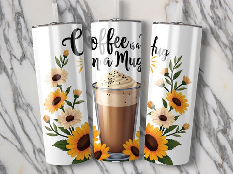 Coffee is a Hug in a Mug Sunflowers Tumbler wrap Sublimation PNG Sublimation Luvleigh Digitals 