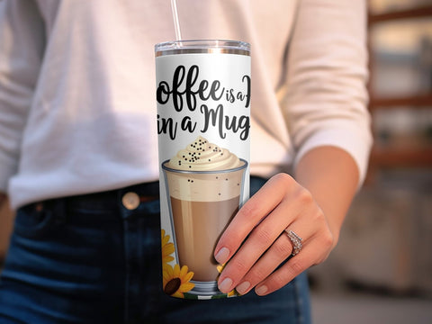 Coffee is a Hug in a Mug Sunflowers Tumbler wrap Sublimation PNG Sublimation Luvleigh Digitals 