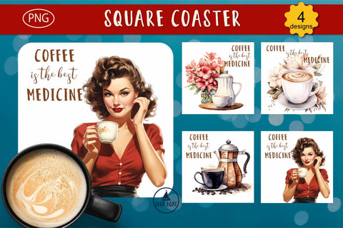 Coffee is the best medicine | Funny Coffee coaster designs Sublimation Olga Boat Design 