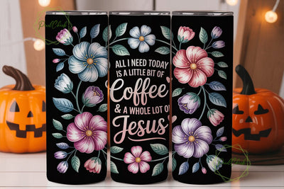 Coffee & Jesus Floral Tumbler Wrap Sublimation PixelChick 
