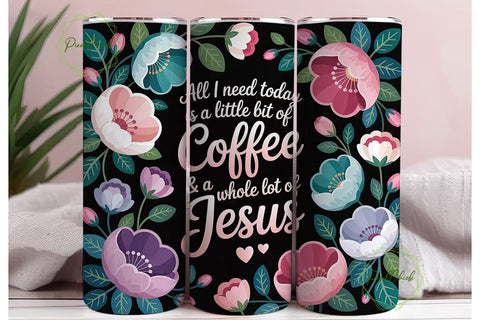 Coffee & Jesus Floral Tumbler Wrap Sublimation PixelChick 