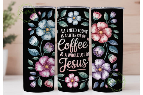 Coffee & Jesus Floral Tumbler Wrap Sublimation PixelChick 