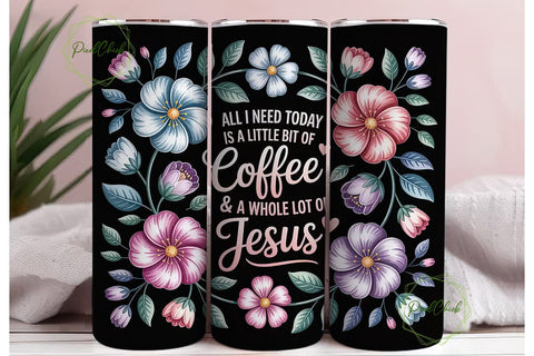 Coffee & Jesus Floral Tumbler Wrap Sublimation PixelChick 