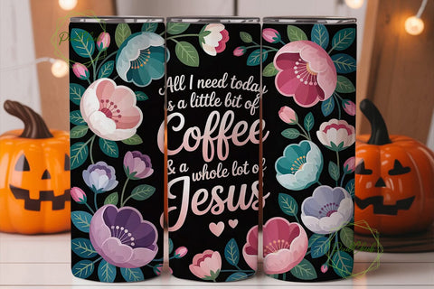 Coffee & Jesus Floral Tumbler Wrap Sublimation PixelChick 