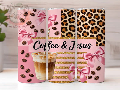 Coffee & Jesus Glam 20oz Tumbler, Coffee Motif, Jesus Theme, Glam Accent, Faith Art Design, Spiritual Charm, Sublimation Wrap, 20oz Tumbler Sublimation Lara' s Designs 
