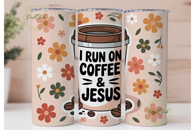 Coffee & Jesus Tumbler Wrap PNG Sublimation PixelChick 