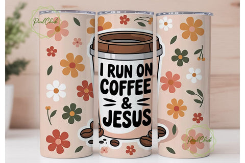 Coffee & Jesus Tumbler Wrap PNG Sublimation PixelChick 