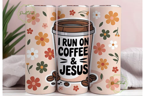 Coffee & Jesus Tumbler Wrap PNG Sublimation PixelChick 