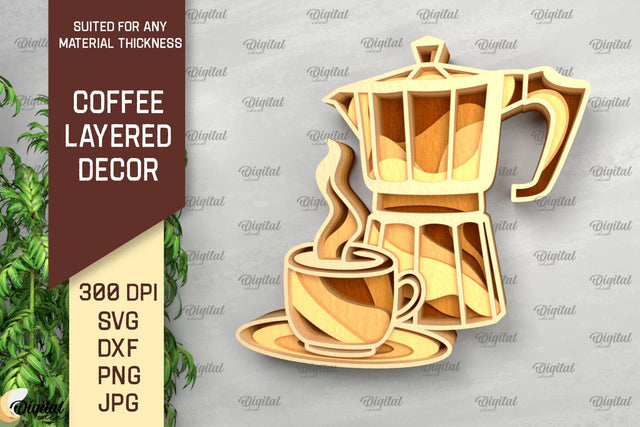 Coffee Layered Wall Decor Laser Cut. Coffee Design SVG SVG Evgenyia Guschina 
