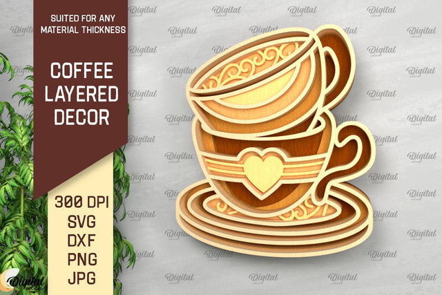 Coffee Layered Wall Decor Laser Cut. Coffee Design SVG SVG Evgenyia Guschina 