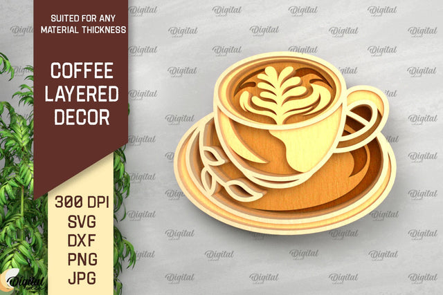 Coffee Layered Wall Decor Laser Cut. Coffee Design SVG SVG Evgenyia Guschina 