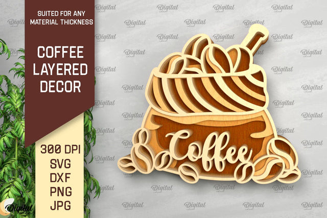 Coffee Layered Wall Decor Laser Cut. Coffee Design SVG SVG Evgenyia Guschina 