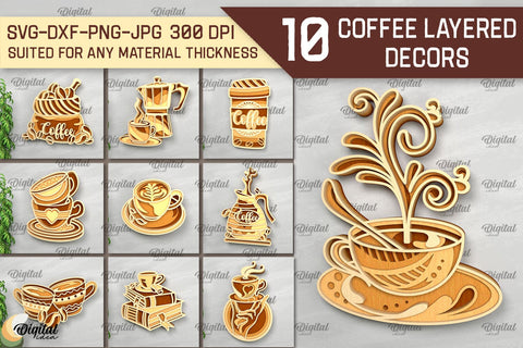 Coffee Layered Wall Decor LaserCut Bundle. Coffee Design SVG SVG Evgenyia Guschina 