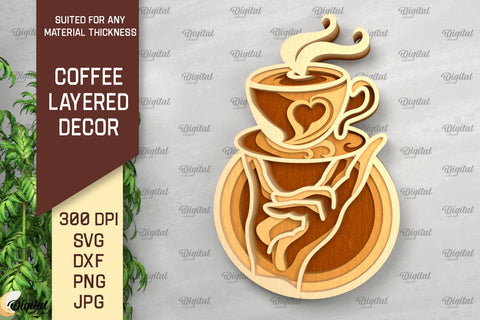Coffee Layered Wall Decor LaserCut Bundle. Coffee Design SVG SVG Evgenyia Guschina 