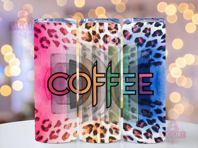Coffee Leopard 20oz Tumbler Wrap Sublimation Design, Straight Tapered Tumbler Wrap, Coffee Lover Tumbler Png, Instant Digital Download Sublimation SvggirlplusArt 