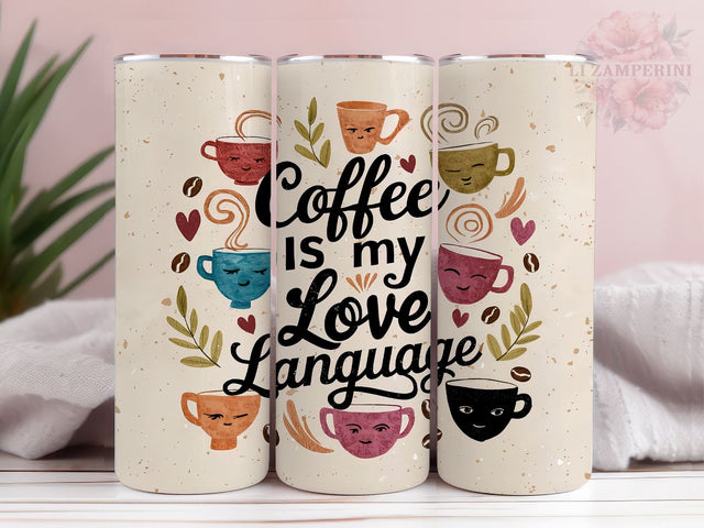 Coffee Love Language 20oz Tumbler Wrap PNG, Coffee Love Tumbler Png, Straight & Tapered Tumbler Wrap, Instant Digital Download Sublimation Li Zamperini 