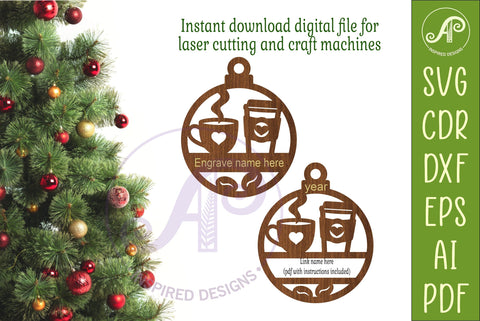 Coffee Lover Christmas Ornament Custom Name Coffee Cup SVG APInspireddesigns 