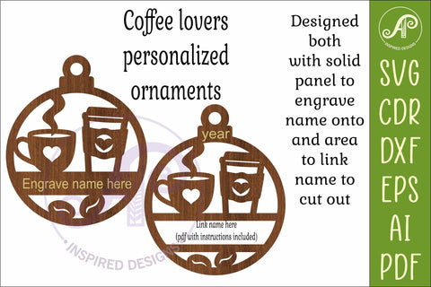 Coffee Lover Christmas Ornament Custom Name Coffee Cup SVG APInspireddesigns 
