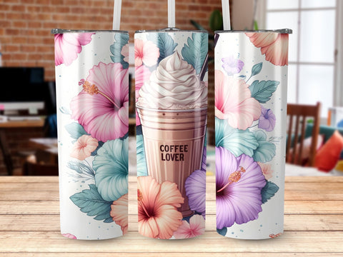 Coffee Lover Florals Tumbler wrap Sublimation PNG Sublimation Luvleigh Digitals 
