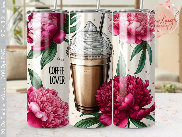 Coffee Lover Florals Tumbler wrap Sublimation PNG Sublimation Luvleigh Digitals 