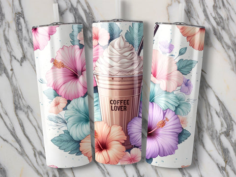 Coffee Lover Florals Tumbler wrap Sublimation PNG Sublimation Luvleigh Digitals 