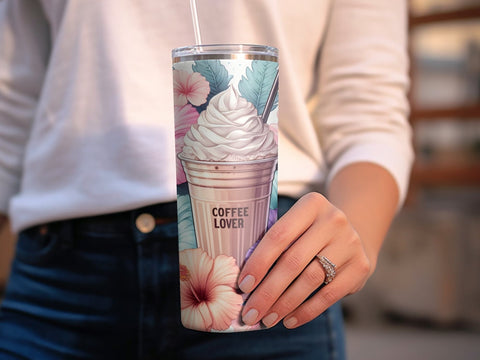 Coffee Lover Florals Tumbler wrap Sublimation PNG Sublimation Luvleigh Digitals 