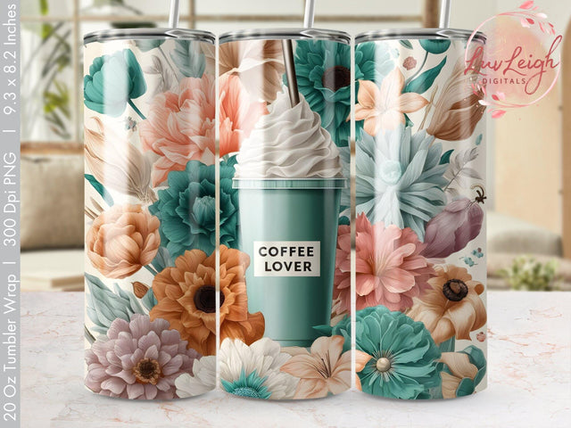 Coffee Lover Florals Tumbler wrap Sublimation PNG Sublimation Luvleigh Digitals 