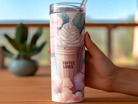 Coffee Lover Florals Tumbler wrap Sublimation PNG Sublimation Luvleigh Digitals 