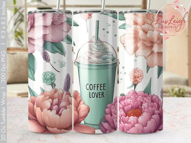 Coffee Lover & Flowers Tumbler wrap Sublimation PNG Sublimation Luvleigh Digitals 