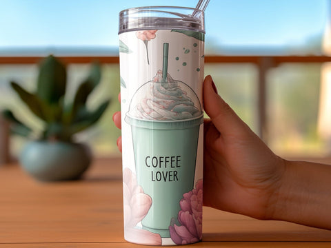 Coffee Lover & Flowers Tumbler wrap Sublimation PNG Sublimation Luvleigh Digitals 