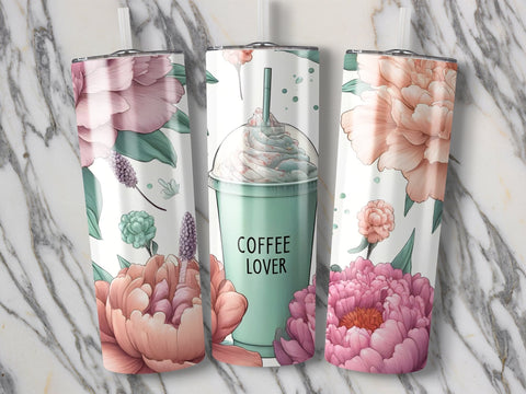 Coffee Lover & Flowers Tumbler wrap Sublimation PNG Sublimation Luvleigh Digitals 