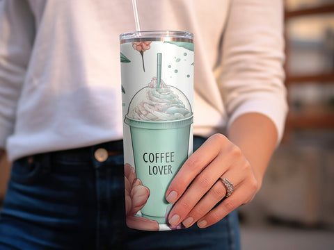 Coffee Lover & Flowers Tumbler wrap Sublimation PNG Sublimation Luvleigh Digitals 