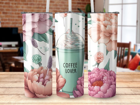 Coffee Lover & Flowers Tumbler wrap Sublimation PNG Sublimation Luvleigh Digitals 