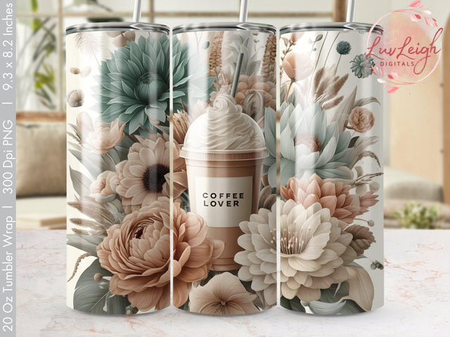 Coffee Lover Frappe Flowers Tumbler wrap Sublimation PNG Sublimation Luvleigh Digitals 