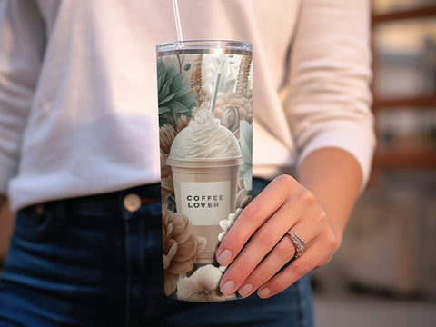 Coffee Lover Frappe Flowers Tumbler wrap Sublimation PNG Sublimation Luvleigh Digitals 