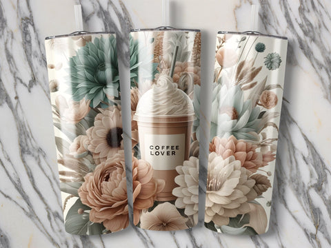 Coffee Lover Frappe Flowers Tumbler wrap Sublimation PNG Sublimation Luvleigh Digitals 