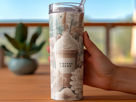 Coffee Lover Frappe Flowers Tumbler wrap Sublimation PNG Sublimation Luvleigh Digitals 