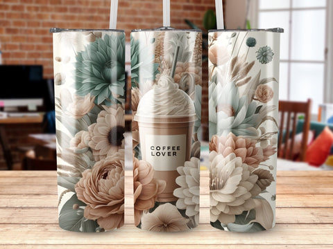 Coffee Lover Frappe Flowers Tumbler wrap Sublimation PNG Sublimation Luvleigh Digitals 