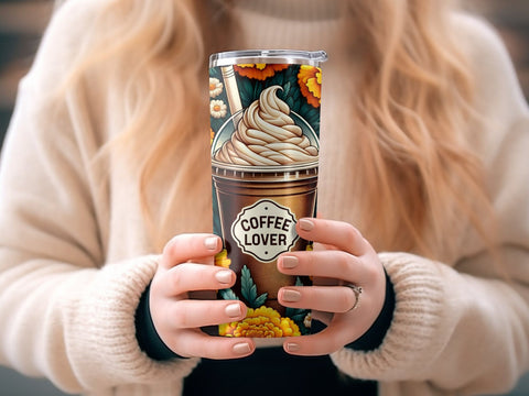 Coffee Lover & Peonies Florals Tumbler wrap Sublimation PNG Sublimation Luvleigh Digitals 