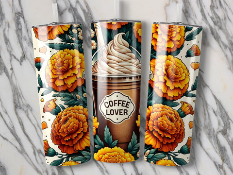 Coffee Lover & Peonies Florals Tumbler wrap Sublimation PNG Sublimation Luvleigh Digitals 