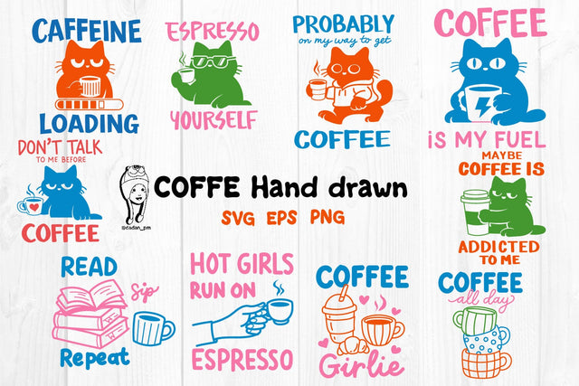 Coffee Lover Quotes Hand-Drawn Bundle SVG dadan_pm 