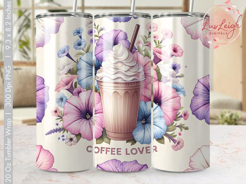 Coffee Lovers Florals Tumbler wrap Sublimation PNG Sublimation Luvleigh Digitals 