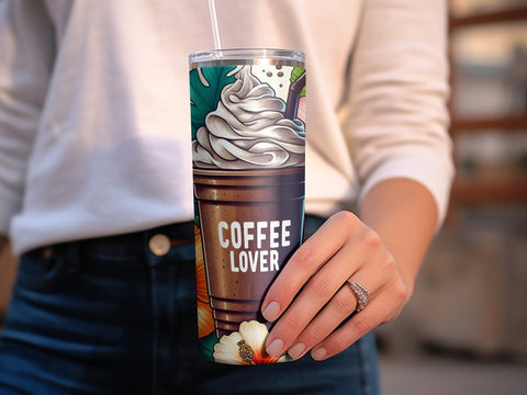Coffee Lovers Flowers Tumbler wrap Sublimation PNG Sublimation Luvleigh Digitals 