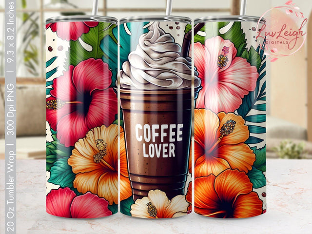 Coffee Lovers Flowers Tumbler wrap Sublimation PNG Sublimation Luvleigh Digitals 