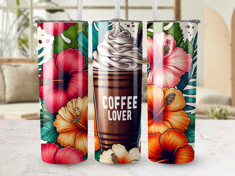 Coffee Lovers Flowers Tumbler wrap Sublimation PNG Sublimation Luvleigh Digitals 
