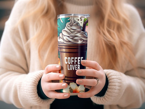 Coffee Lovers Flowers Tumbler wrap Sublimation PNG Sublimation Luvleigh Digitals 